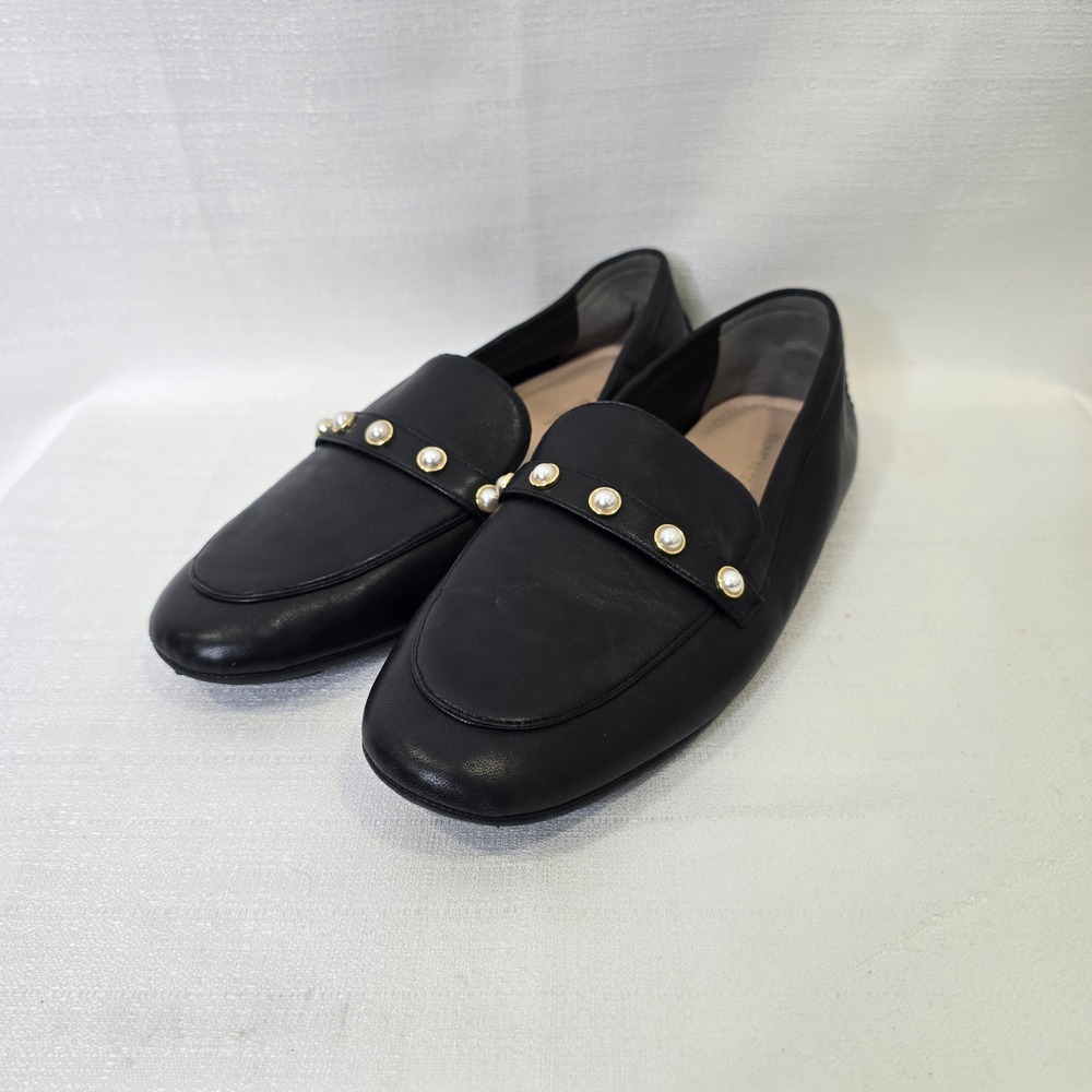 Stuart Weitzman Loafers Size 9 Black Pearl Studded Leather Driving Shoes